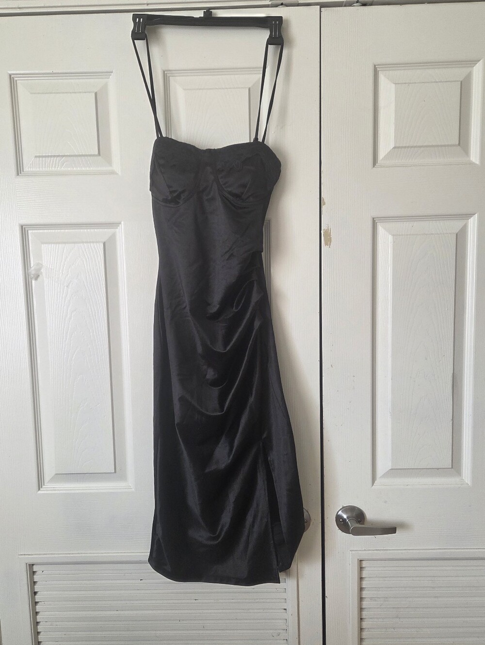 Black Satin Slip Dress with Spaghetti Straps
